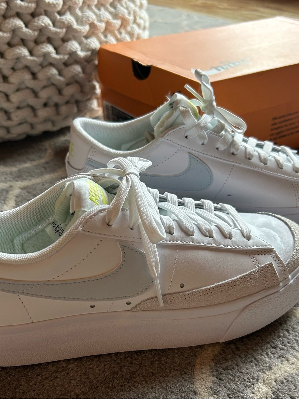 NEW!!! Nike Blazer low platforms size 8.5 white with Pale Blue Swoosh